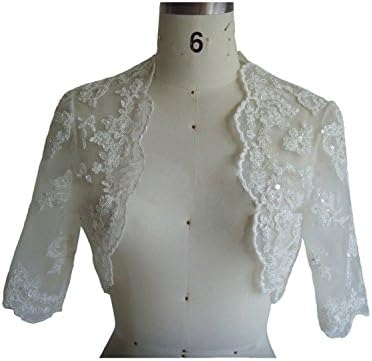 JOYNO BRIDE Women's short Sleeves Applique Wraps Wedding Bridal Bolero Jacket (6, Ivory)