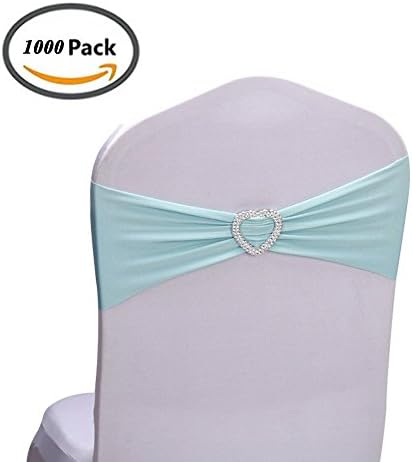 Eugene Victor Leila 1000 PCS Polyester Spandex Banquet Chair Sashes Bows Elastic Heart-shaped Chair Cover Bands with Buckle Slider Sashes Bow for Wedding Event Banquet Party Decor (Tiffany Blue)