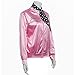 COSFLY Ladies 50S Grease T Bird Danny Pink Satin Jacket Halloween Cosplay Costume with Neck Scarf (Large)