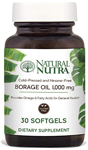 Natural Nutra Borage Oil, Omega 6 Essential Fatty Acids Supplement with GLA, Linoleic, Oleic and Palmitic Acid, Cold Pressed, Herbicide and Pesticide Free, 30 Softgels