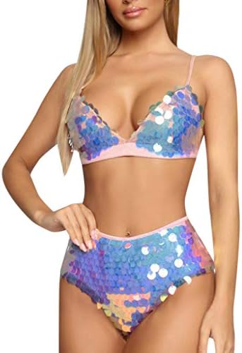 Two Piece Sexy Sequined Bikini,Mitiy Womens Glitter Mermaid Bathing Suits,High Waist Swimsuits