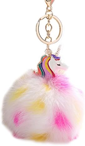 HXINFU Cute Fur Ball Pom Pom Unicorn Keychain Fluffy Ball Keychain Bag Pendant
