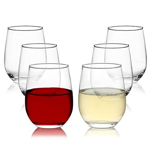 Chef's Star Stemless Wine Glasses Set of 6, No Stem Wine Glasses with