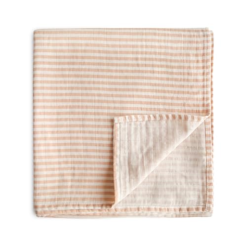 Mushie Muslin Baby Swaddle Blanket | Baby & Toddler Swaddle | Material: 100% Organic Cotton | Pre-Washed for Softness | Breathable | Keep Child Warm & Cuddly (Natural Stripe) — image 1
