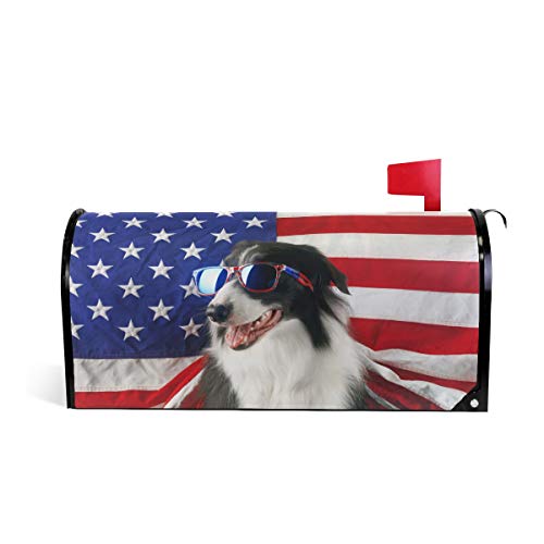 JOYPRINT Magnetic Mailbox Cover American USA Flag Animal Dog, Oversize 25.5" x 21" Mailbox Wrap Cover Home Garden Decoration