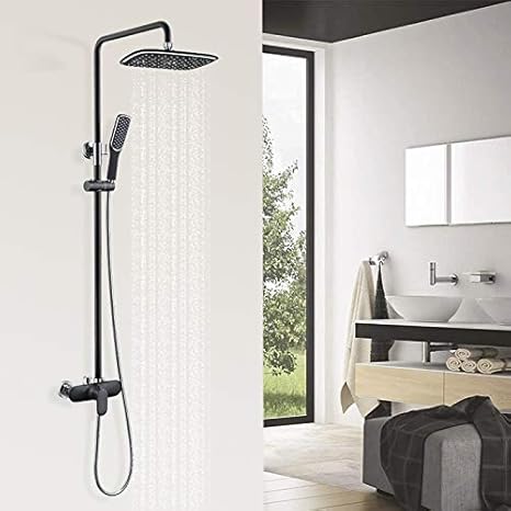 Homelody Colonne De Douche Peinture Noir Mate Anti Tache Set De Douche Hauteur Reglable 850 1250mm Ensemble De Douche Avec Un Grand Pommeau 255x190mm Amazon Fr Bricolage