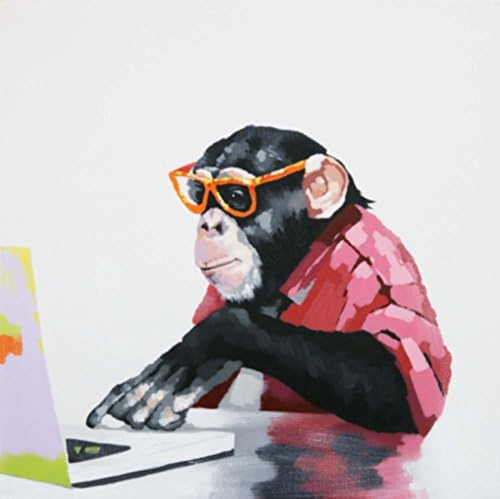 Bignut Art 100% Hand Painted Animal Computer Gorilla Modern Framed Wall Art Painting for Living Room Bedroom Kids Room Home Wall Decor Ready to Hang (30"x30") Intelligent Orangutan