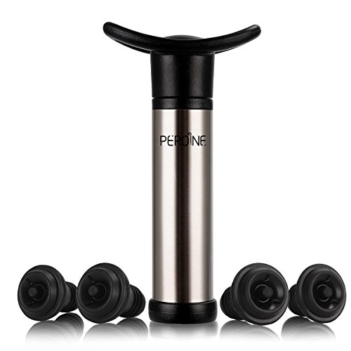 image for PEROINE Portable Wine Saver Vacuum Pump with 4 Resuable Bottle Stopper