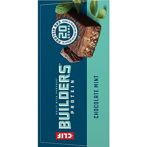 CLIF BUILDERS PROTEIN BARS – CHOCOLATE MINT FLAVOR – 20G PLANT BASED PROTEIN – GLUTEN FREE – NON-GMO – LOW GLYCEMIC – NO ARTIFICIAL SWEETENERS – VALUE PACK, 2.4 OZ. (12 COUNT)