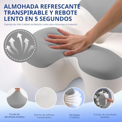 Almofada cervical ajustável e pescoço para alívio da dor (cinzento e branco)