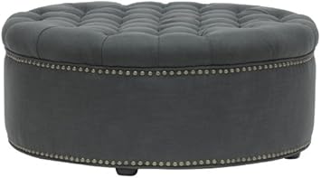Amazon Com Baxton Studio Iglehart Linen Modern Tufted Ottoman Gray Furniture Decor