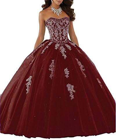 Eldecey Elley Women's Applique Long Formal Tulle 2016 Long Ball Gowm Princess Birthday Party Quinceanera Dress Burgundy US14