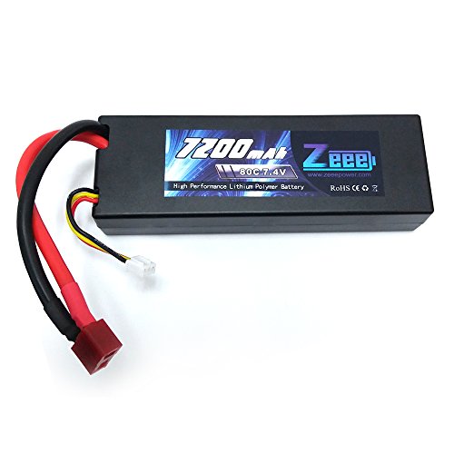 Zeee Lipo Battery 7200mAh 80C 2S 7.4V HardCase with Deans T Plug for RC Car Boat Truck Roar Approved