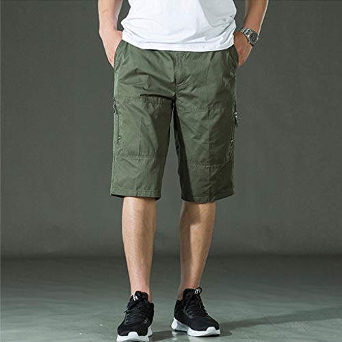 ZEFOTIM Casual Shorts for Men's Casual Pure Color Outdoors Pocket Beach Work Trouser Cargo Shorts Pant(ArmyGreen,XXXX-Large)
