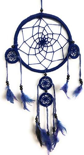 Dream Catcher; Dreamcatcher, Dream Catchers for Bedroom Cars Authentic Indian Native American Handmade Circular Net with Feathers (Blue)