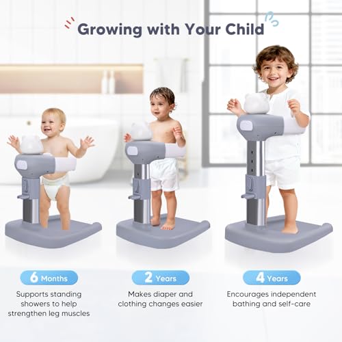 Baby Bathtub with Shower Holder, Anti-Crushing, Anti-Slip, Adjustable Shower Tower for Kids Standing, Ideal Shower Support for Newborn