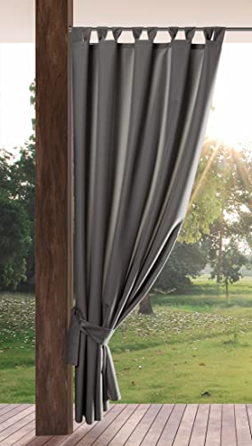 Eurofirany GARDEN Outdoor Curtain with Tab Top - 1 pc. Velcro Fastener, Sun Protection, Privacy Screen, Windproof, Waterproof Curtain for Patio, Gazebo, Pergola, Porch, W61 x L79, Dark Grey