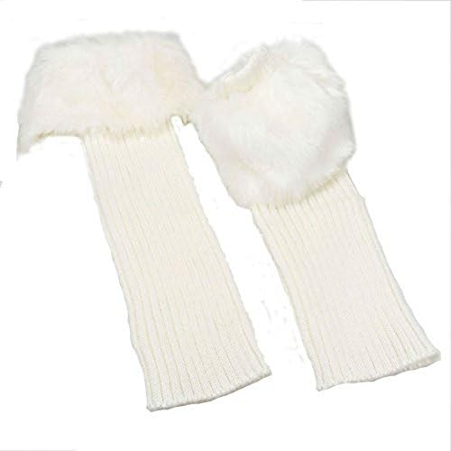 Icon Collection Women's Faux-Fur Trim Boot Cuff Topper Leg Warmer (White)