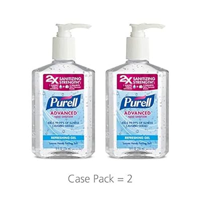 PURELL Advanced Hand Sanitizer, Refreshing Gel, 8 fl oz Sanitizer Table Top Pump Bottles (Pack of 2) - 9652-06-EC2PK
