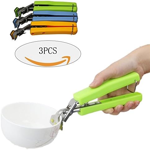 Ceto 3PCS Heat Protection Tongs Stainless Steel Silicone Hot Pot Dish Bowl Holder Gripper Clamp