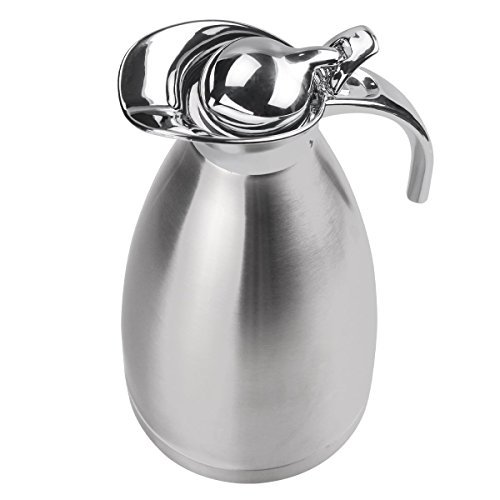 Thermal Carafe Stainless Steel Double Wall Vacuum Insulated 68 Oz Large Capacity Tea/Water Pitcher with Press Button Silver-JUNING - Thumbnail 3