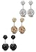 Jstyle 3 Pairs Stainless Steel Cubic Zirconia Stud Earrings for Women Pierced Double Sided Crystal Ball