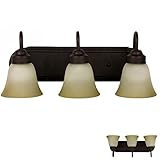 Three Globe Bathroom Vanity Light Bar Bath Fixture, Oil Rubbed Bronze with Frosted Glass and Tinted Highlights