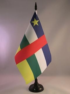 Central African Republic Table Flag 5'' x 8'' - Central Africa Desk Flag 21 x 14 cm - Black plastic stick and base - AZ FLAG