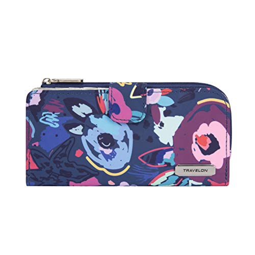 Travelon Women's RFID Blocking Slim Zip Wallet, Mod Floral, One Size