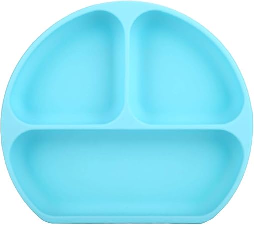 Assiette A Ventouse En Silicone Pour Bebe Solide Et Epaisse Ventouse Puissante Set De Table Avec Compartiments Assiette Antiderapant Pour Chaise Haute Bleu Amazon Fr Bebes Puericulture