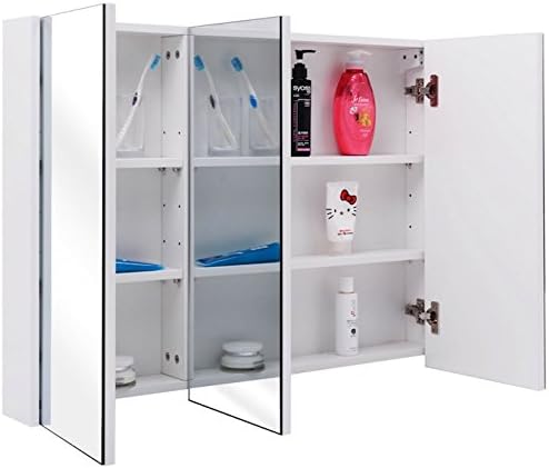 36" Wide 3 Mirror Wall Mounted Bathroom Mirrored Cabinet Medicine Toiletries Storage Cabinet Compartments Organizer Large Storage Space Above Sink Kitchen And Bathroom Use Modern And Stylish