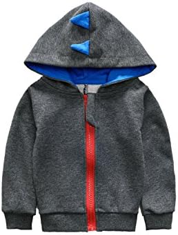 Baby Boys Long Sleeve Dinosaur Hoodies Clothes Jacket Toddler Zip-up Sweatshirt (6-9 Months, Dark Gray(New Design))
