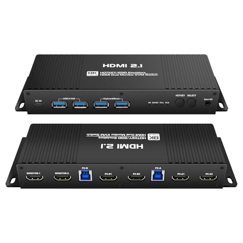 Hdmi Kvm Switch 2 Monitors 2 Computers edid Emulator 4k 144hz Hotkey Switching Dual Monitor kvm Switches hdmi edid 2 Monitors 2 Computers 1440P 120Hz 144hz 165hz 240hz USB3.0 FreeSync G-SYNC