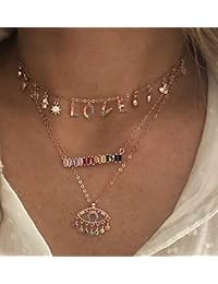 ATJMLADY - Collar gargantilla con cadena de oro delicado con circonita cúbica baguette y arcoíris