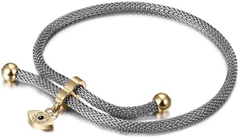 CIUNOFOR Evil Eye Bracelet for Women Girls Italian Style CZ Charm Mesh Bracelet with Adjustable 10.24 Inches Chain Link