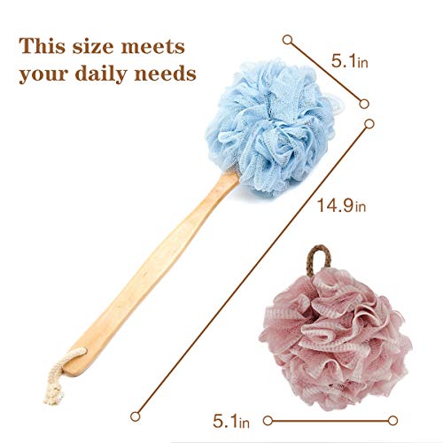 Shower Loofah, Bath Sponge Set Includes 1 Long Handled Back Scrubber