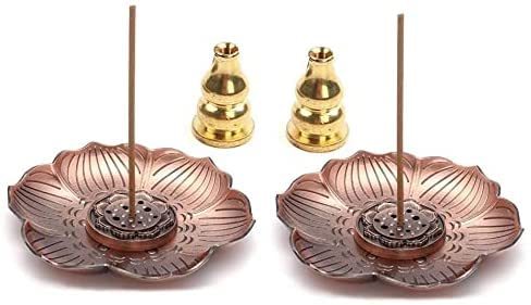2Pcs Incense Burner Plate, Lotus Incense Holders with Bracket for Stick Incense, Cone Incense (03A Red)