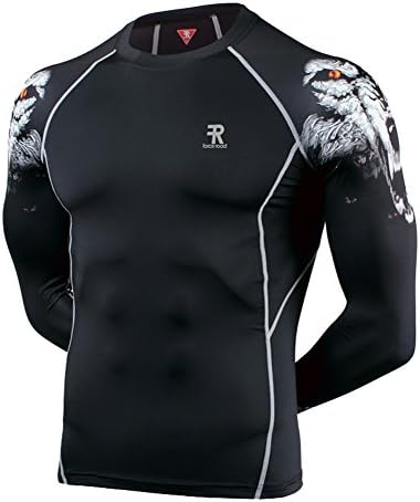 Men’s Skin Base layer，Prints Long Sleeves Workout Tights Fits Pro Compression Shirt