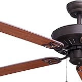 CO-Z UL Certificated Ceiling Fan 52-inch with Ø3/4"x 4.5" Down Rod 3 Speed Control, Quiet Motor, Reversible Rotation Orientation and Blades