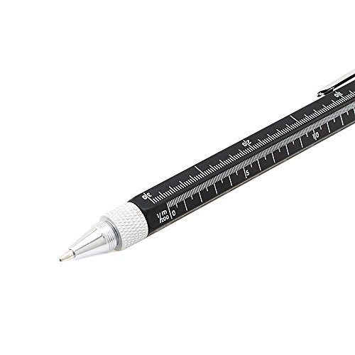 Shulaner 6 in 1 Multifunction Tech Tool Ballpoint Pen with Ruler Level Stylus and Two-Head Screwdriver Gift for Men Black 3 Pack