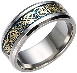 Bokeley Jewelly Rings Gift, Men Tungsten Carbide Ring Wedding Band 8mm Silver Celtic Dragon Inlay Polish Finish (Size:10, Blue)