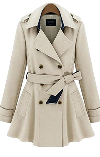 Enlishop Women's Winter Elegant Double Breasted Belt Long Trench Coat Khaki Enlishop Women's Winter Elegant Double Breasted Belt Long Trench Coat Khaki