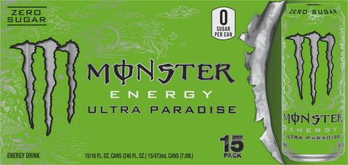 MONSTER ENERGY ULTRA PARADISE, SUGAR FREE ENERGY DRINK, 16 OUNCE (PACK OF 15)
