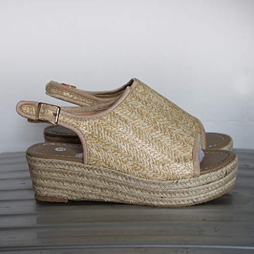 Women Platform Wedge Sandals Casual Espadrilles Open Toe Ankle Thick Heel Roman Ladies Shoes Beige