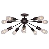 BONLICHT Mid Century Modern Chandelier 10-Light Semi Flush Mount Ceiling Light Oil-Rubbed Bronze Sputnik Chandelier Industrial Vintage Starburst Lighting for Living Room Dining Room Kitchen Bedroom