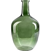 Serene Spaces Living Olive Green Bottleneck Glass Vase - Elegant Vintage Floor Vase for Long-Stemmed Floral Arrangements, 7.48" Diameter & 12" Tall (Pack of 1)