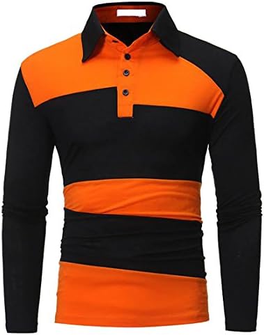 tescous Men Polo Shirt Multi Color Fashion Striped Long-sleeved T-shirt 1 XL