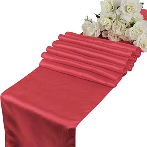 mds Pack of 10 Wedding 12 x 108 inch Satin Table Runner for Wedding Banquet Decoration- Coral