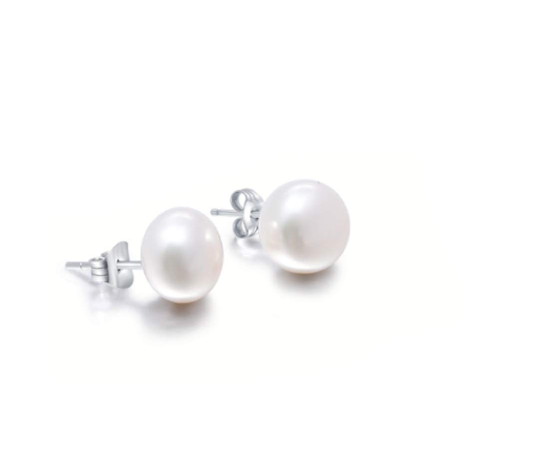 TreasureBay Natural Freshwater Pearl Stud Earrings With 925 Silver (White) — image 1