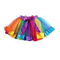 Vovotrade Girls Petticoat Rainbow Pettiskirt Bowknot Skirt Tutu Dress Dancewear (L, Multicolor)